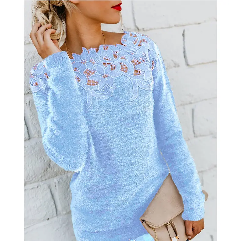Long Sleeve Lace Sweater Women Grey 2025 - Image 5