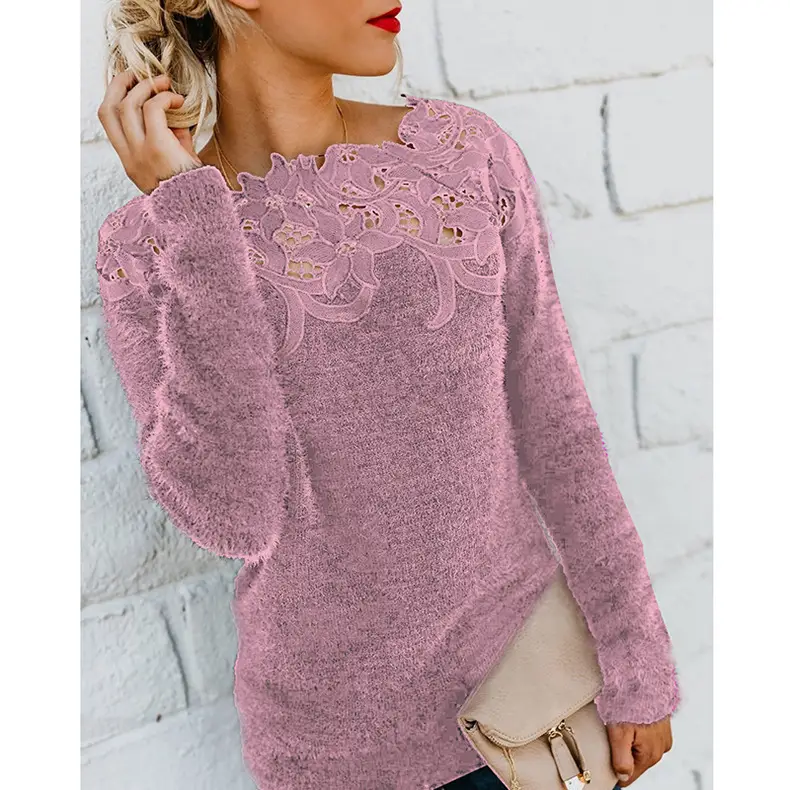 Long Sleeve Lace Sweater Women Grey 2025 - Image 6