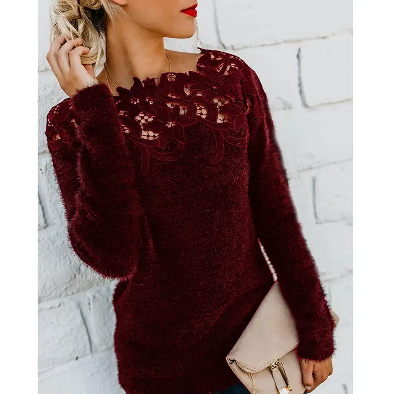 Long Sleeve Lace Sweater Women Grey 2025 - Image 8