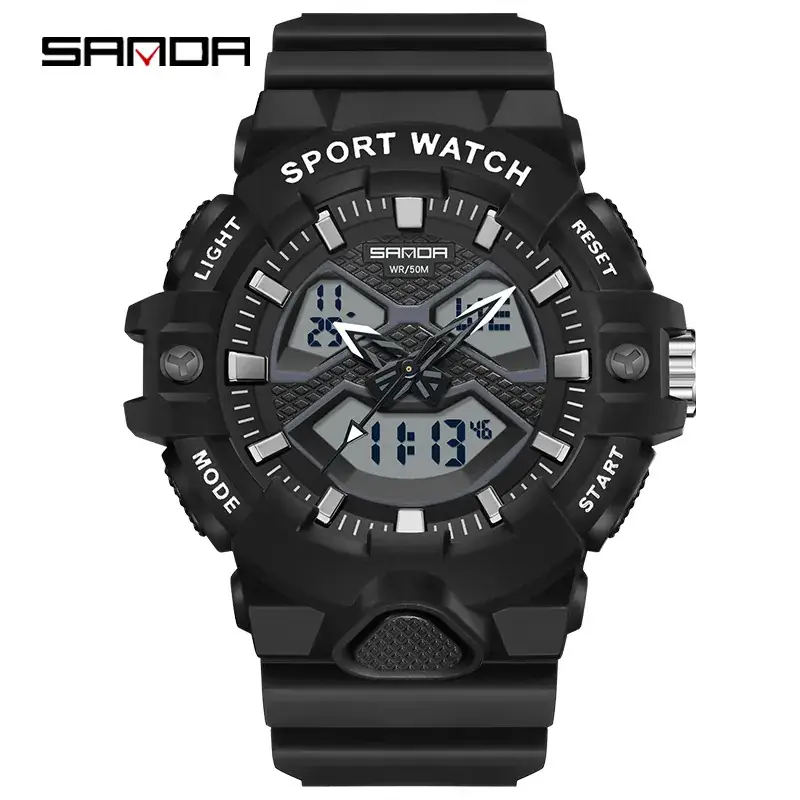 Sanda Dual Display Sports Watch for Men Waterproof Multi-Functional