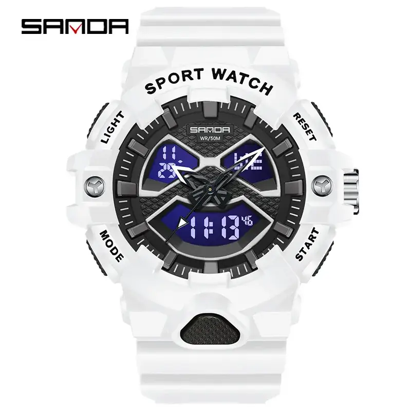 Sanda Dual Display Sports Watch for Men Waterproof Multi-Functional
