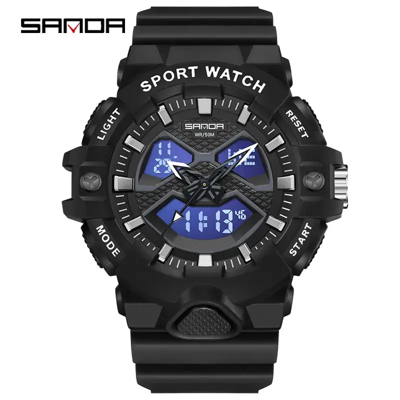 Sanda Dual Display Sports Watch for Men Waterproof Multi-Functional