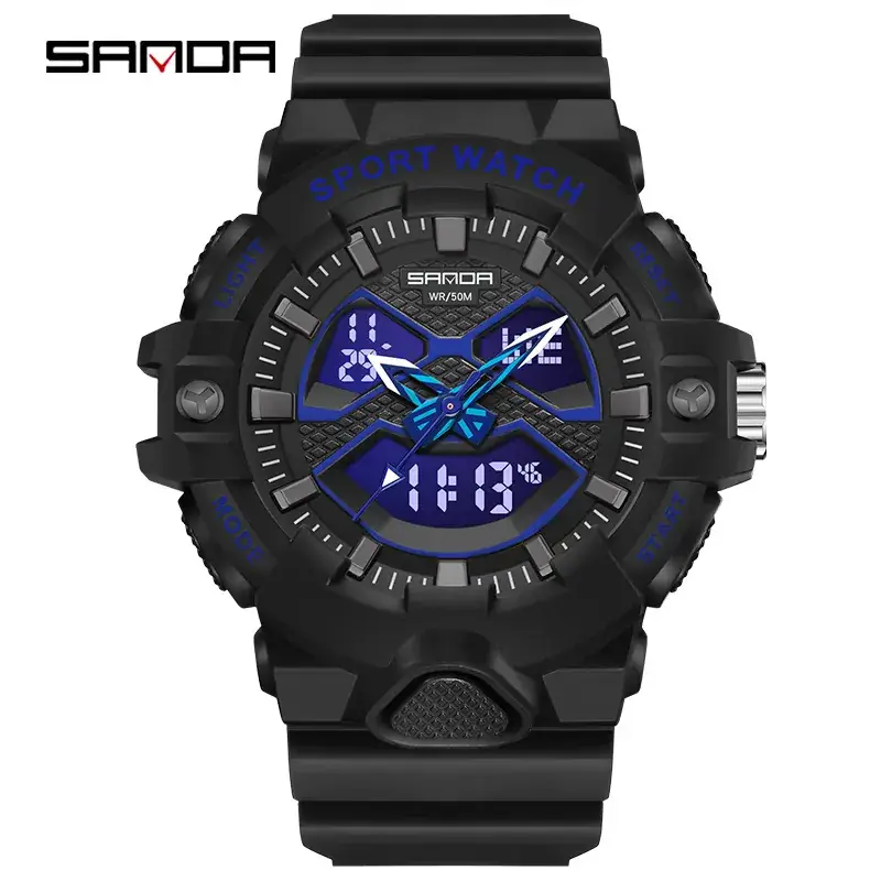 Sanda Dual Display Sports Watch for Men Waterproof Multi-Functional