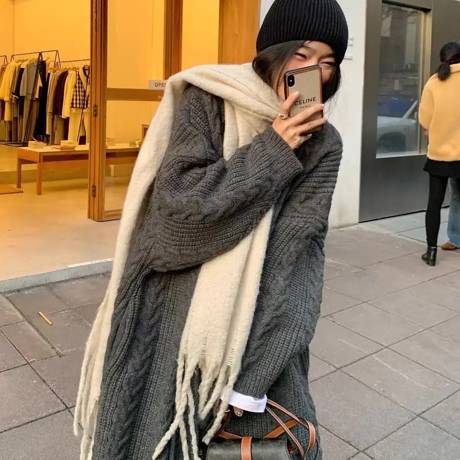 Women Mid-Length Woolen Cardigan Coat 2023 Winter Loose Outerwear