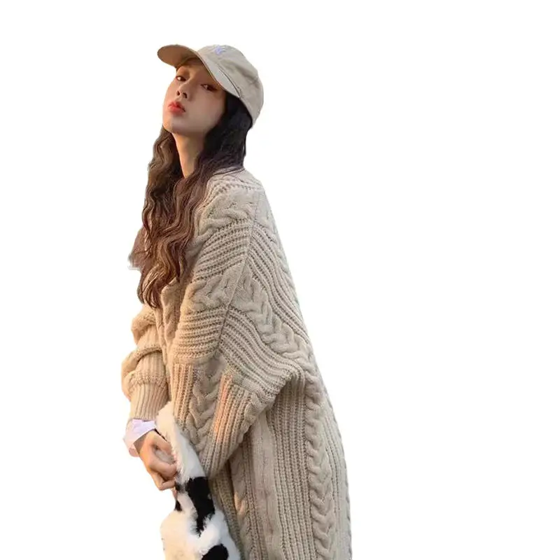 Women Mid-Length Woolen Cardigan Coat 2023 Winter Loose Outerwear