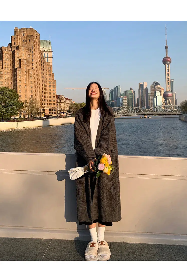 Women Mid-Length Woolen Cardigan Coat 2023 Winter Loose Outerwear — feature 10
