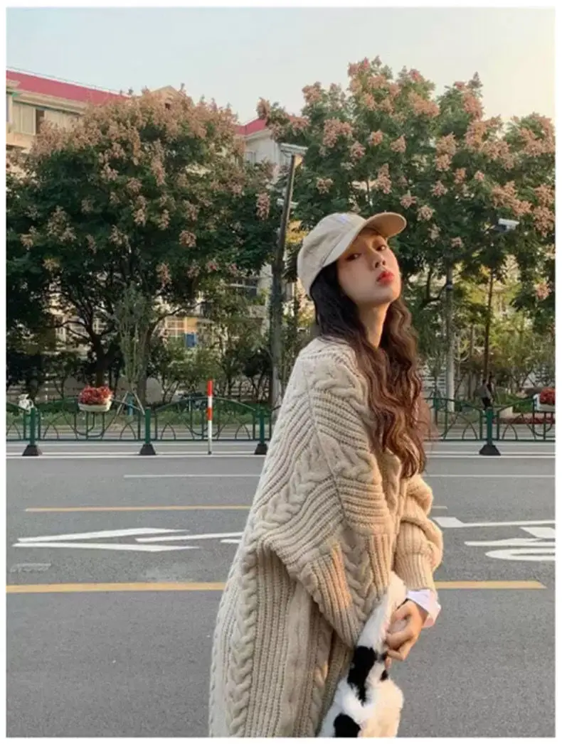 Women Mid-Length Woolen Cardigan Coat 2023 Winter Loose Outerwear — feature 11