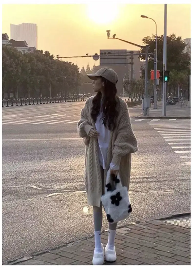Women Mid-Length Woolen Cardigan Coat 2023 Winter Loose Outerwear — feature 14