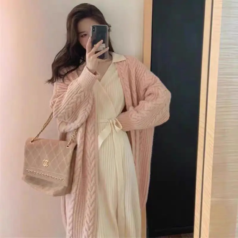 Women Mid-Length Woolen Cardigan Coat 2023 Winter Loose Outerwear — feature 17