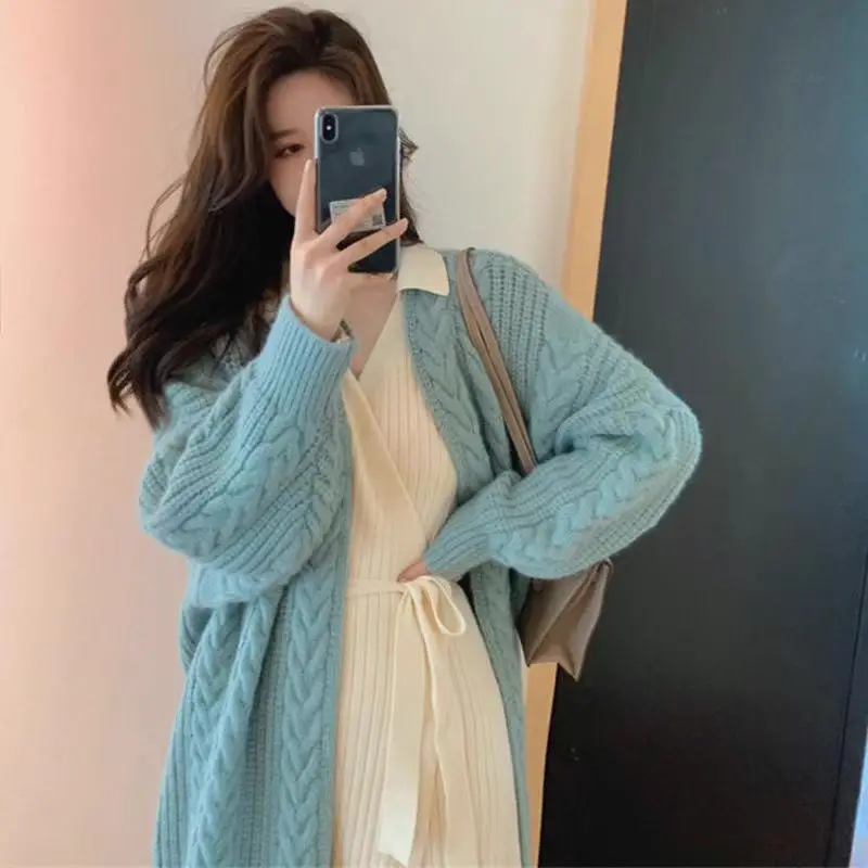 Women Mid-Length Woolen Cardigan Coat 2023 Winter Loose Outerwear — feature 21