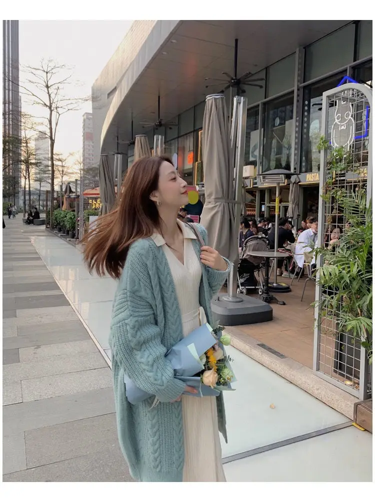 Women Mid-Length Woolen Cardigan Coat 2023 Winter Loose Outerwear — feature 22