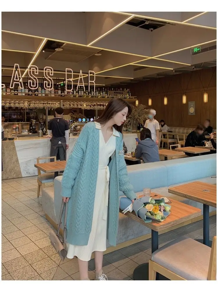 Women Mid-Length Woolen Cardigan Coat 2023 Winter Loose Outerwear — feature 24