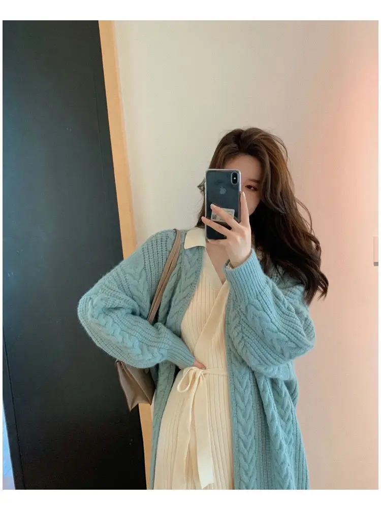 Women Mid-Length Woolen Cardigan Coat 2023 Winter Loose Outerwear — feature 25