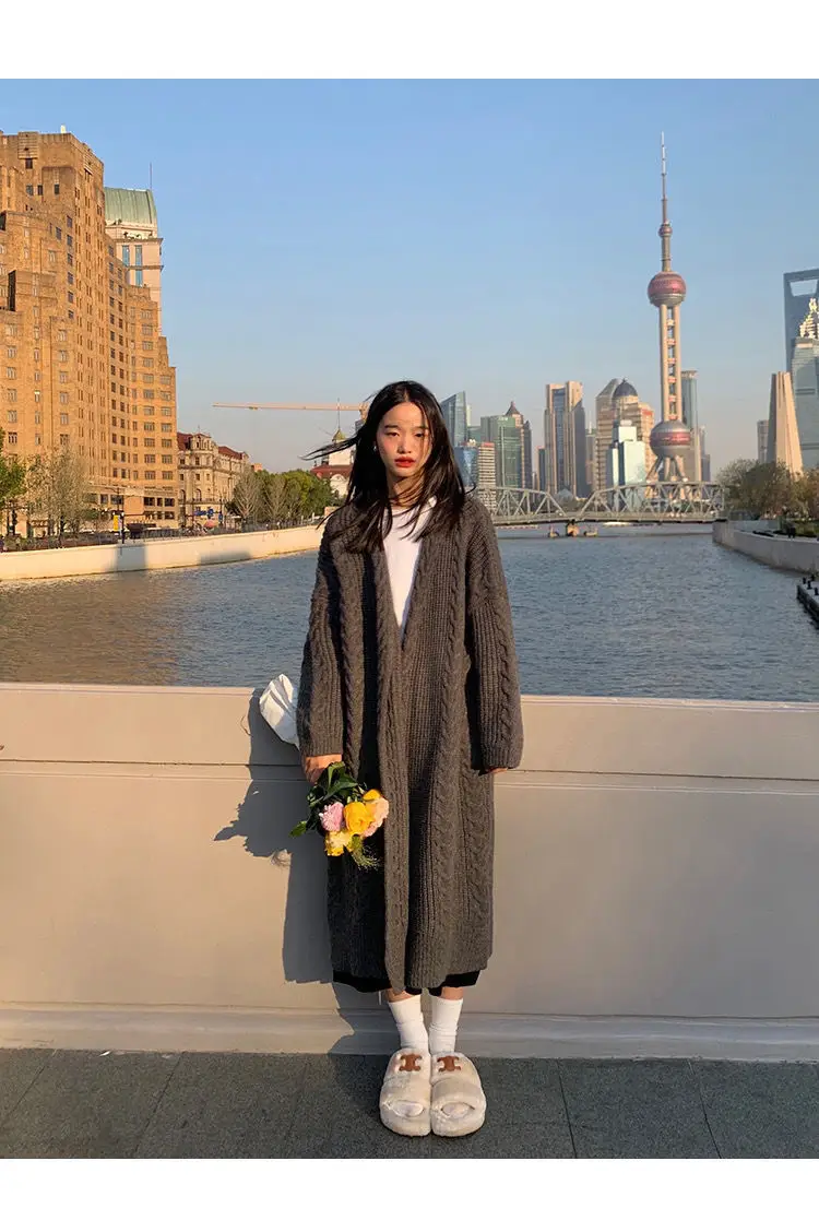 Women Mid-Length Woolen Cardigan Coat 2023 Winter Loose Outerwear — feature 7