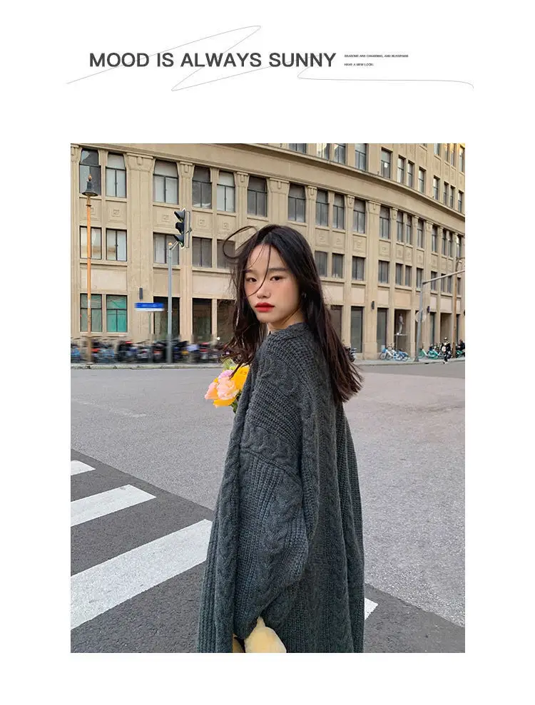 Women Mid-Length Woolen Cardigan Coat 2023 Winter Loose Outerwear — feature 8