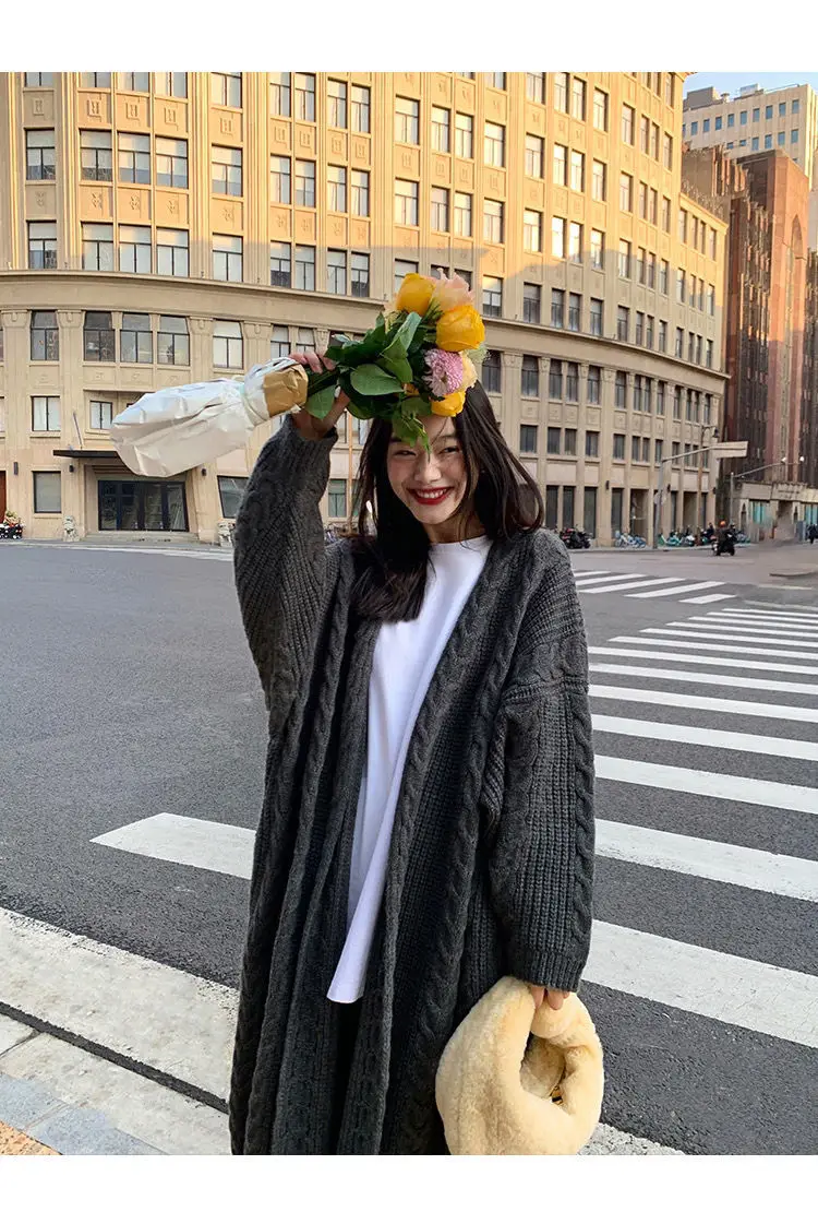 Women Mid-Length Woolen Cardigan Coat 2023 Winter Loose Outerwear — feature 9