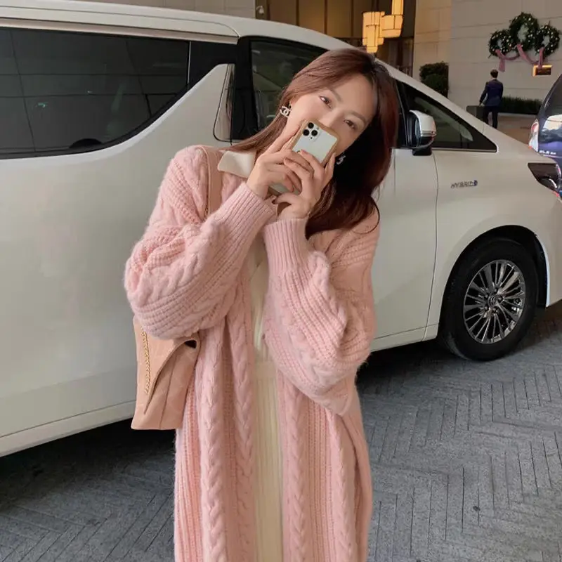 Women Mid-Length Woolen Cardigan Coat 2023 Winter Loose Outerwear