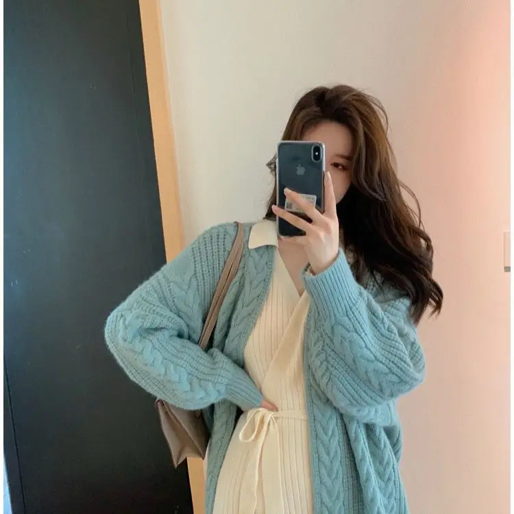 Women Mid-Length Woolen Cardigan Coat 2023 Winter Loose Outerwear