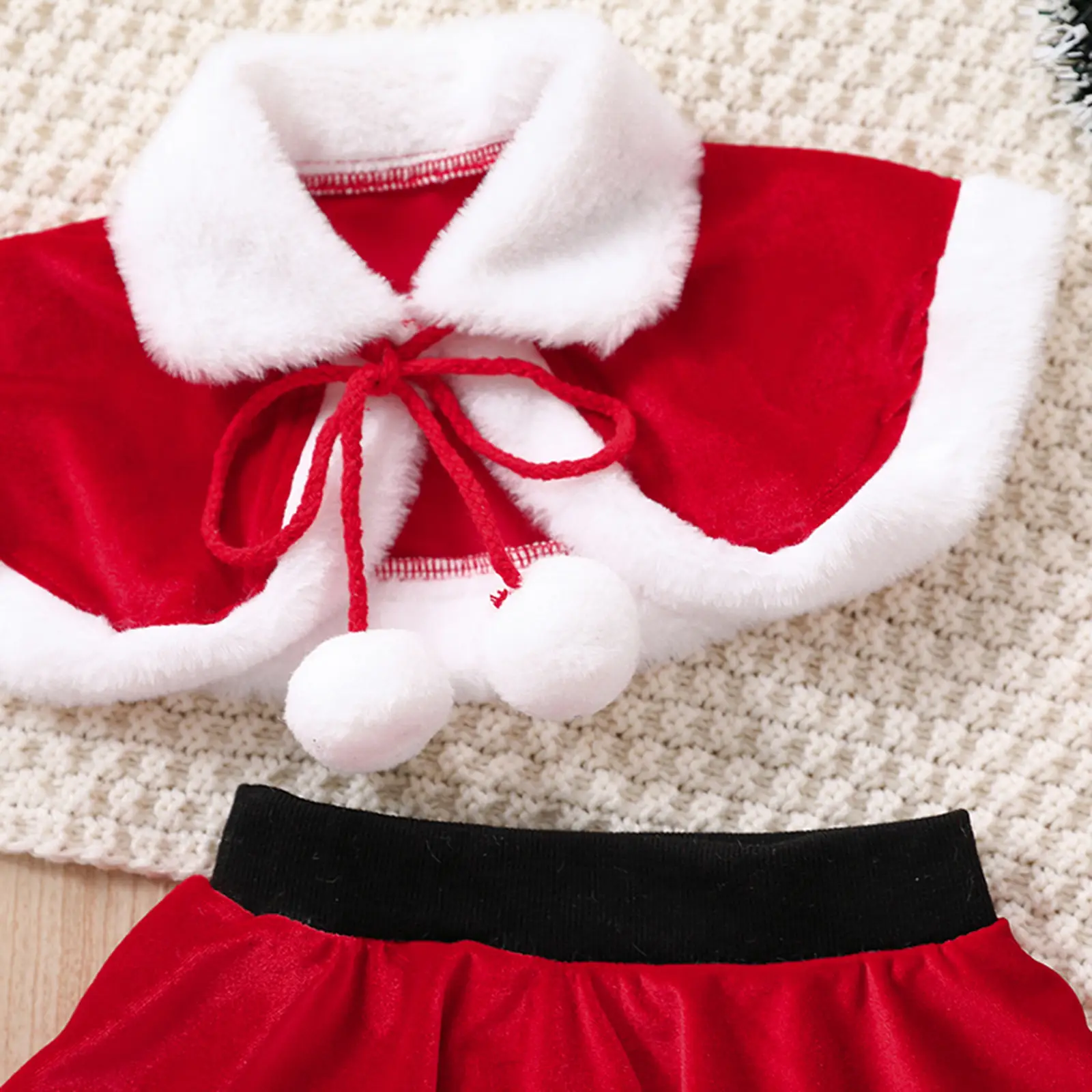 Red Santa Style Girls 2-Piece Holiday Suit with Fur Trim — feature 4