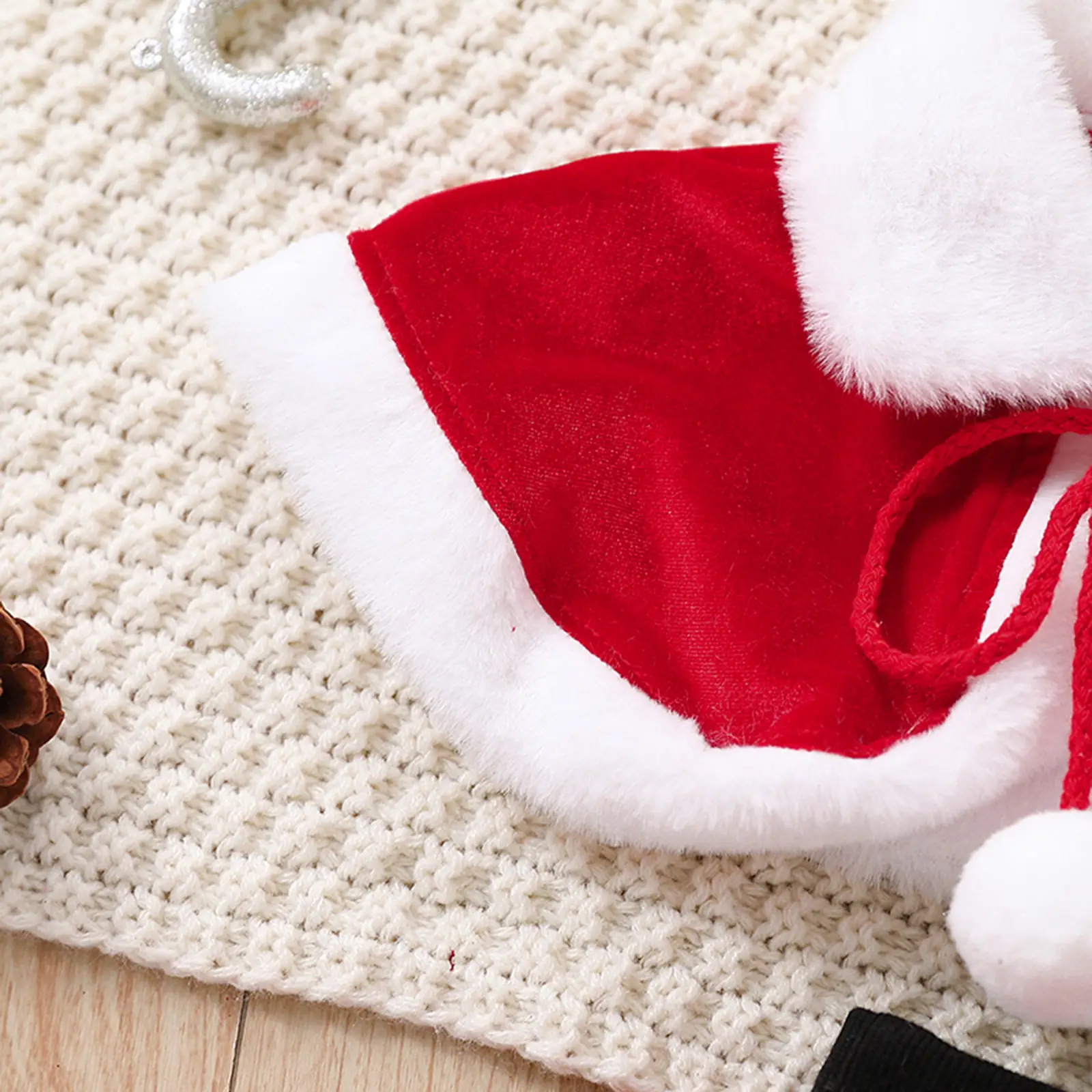 Red Santa Style Girls 2-Piece Holiday Suit with Fur Trim — feature 5