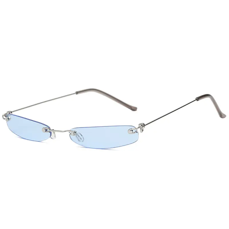 Square Sunglasses Men Women Light Blue Metal Frame - Image 4
