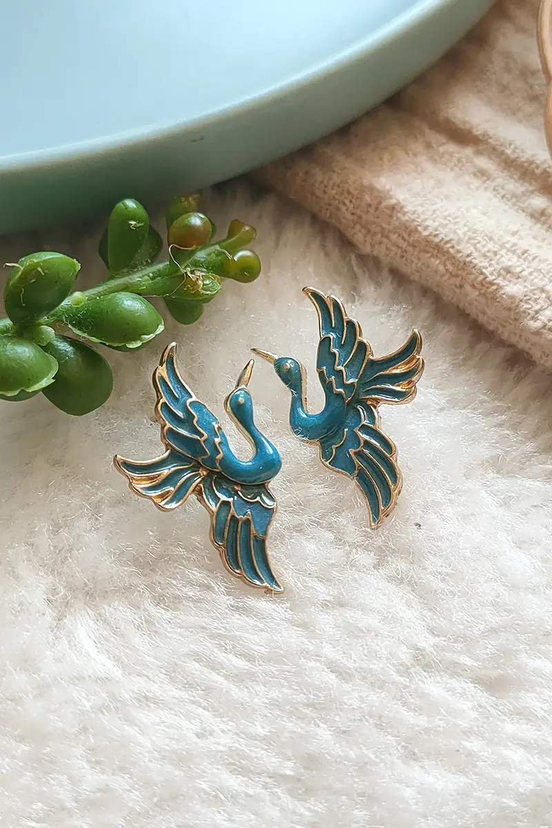 Blue Crane Earrings Chinese Handmade Enamel 941 - Image 4