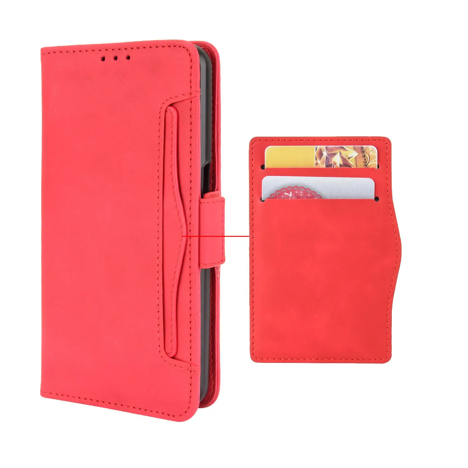 Red Leather Flip Phone Case with Multi-Card Slot - Image 5