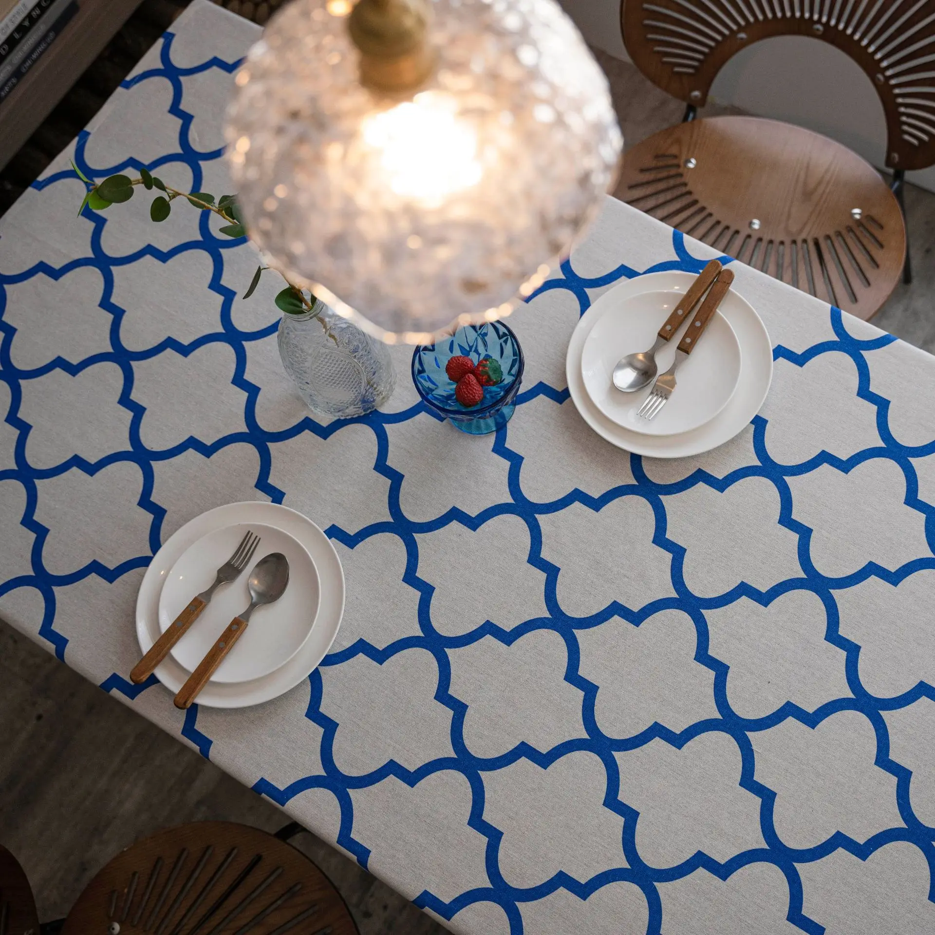 Imaki Blue Geometric Diamond Cotton Tablecloth - Image 2