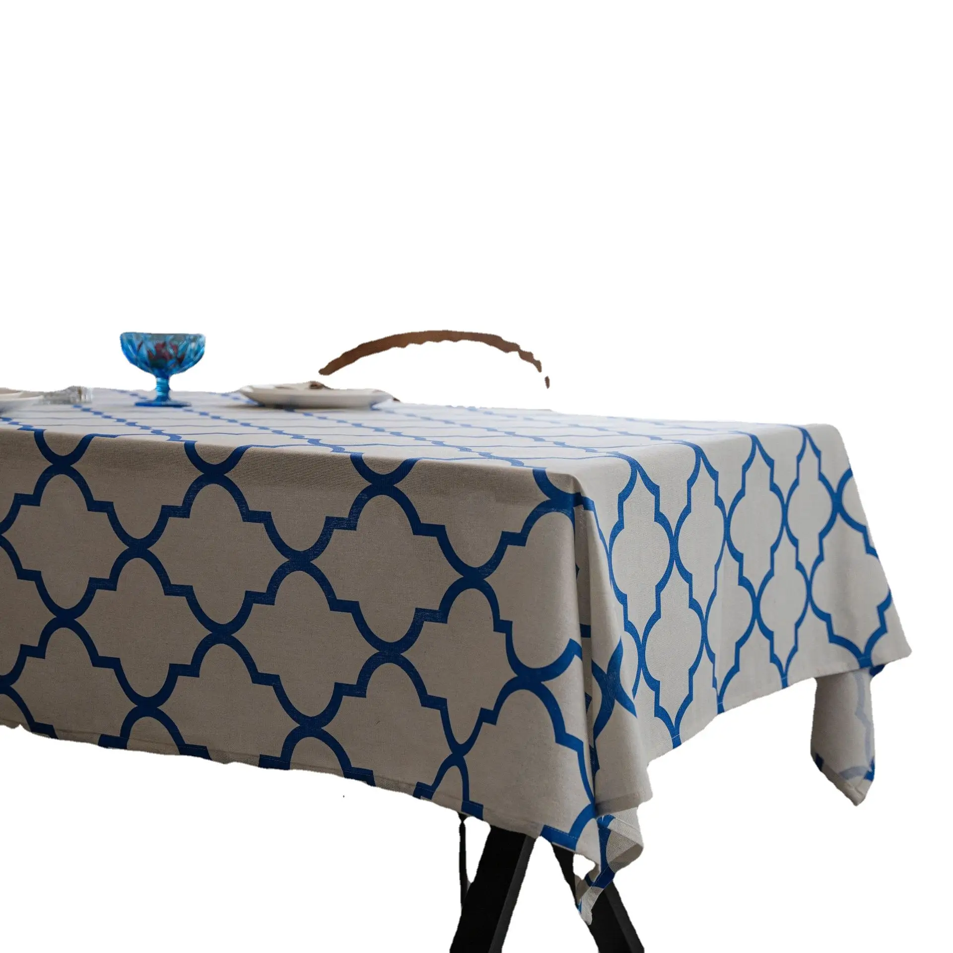 Imaki Blue Geometric Diamond Cotton Tablecloth - Image 5