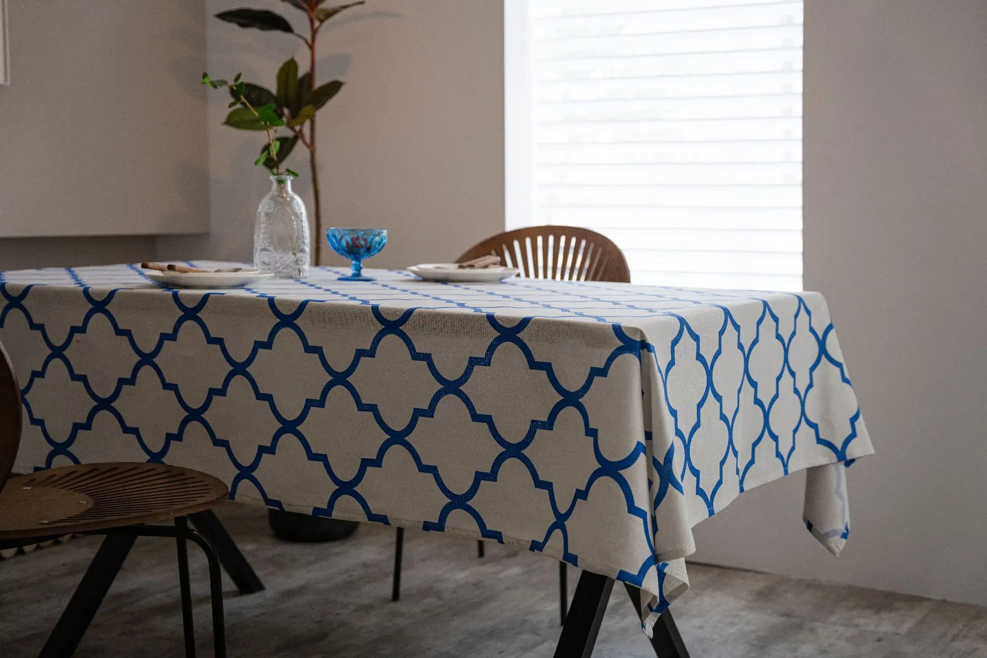 Imaki Blue Geometric Diamond Cotton Tablecloth — feature 10