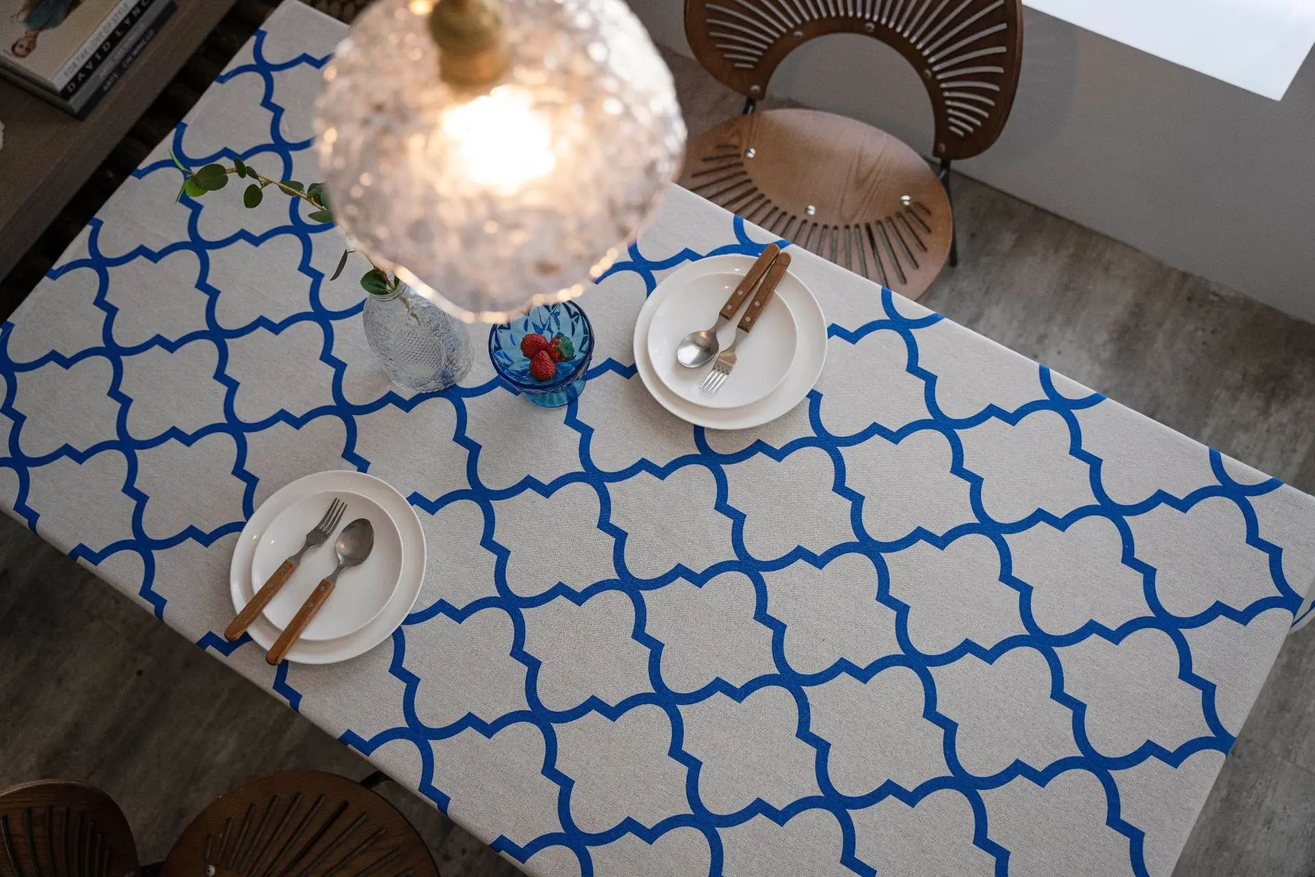 Imaki Blue Geometric Diamond Cotton Tablecloth — feature 12