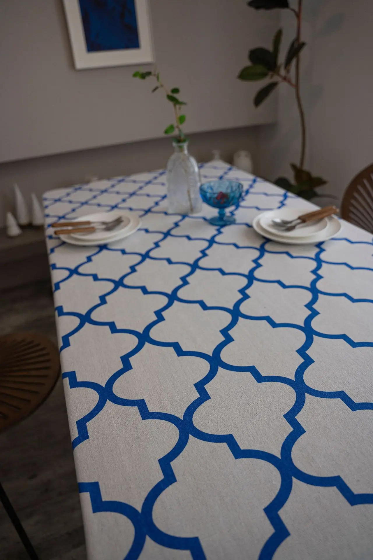 Imaki Blue Geometric Diamond Cotton Tablecloth — feature 13