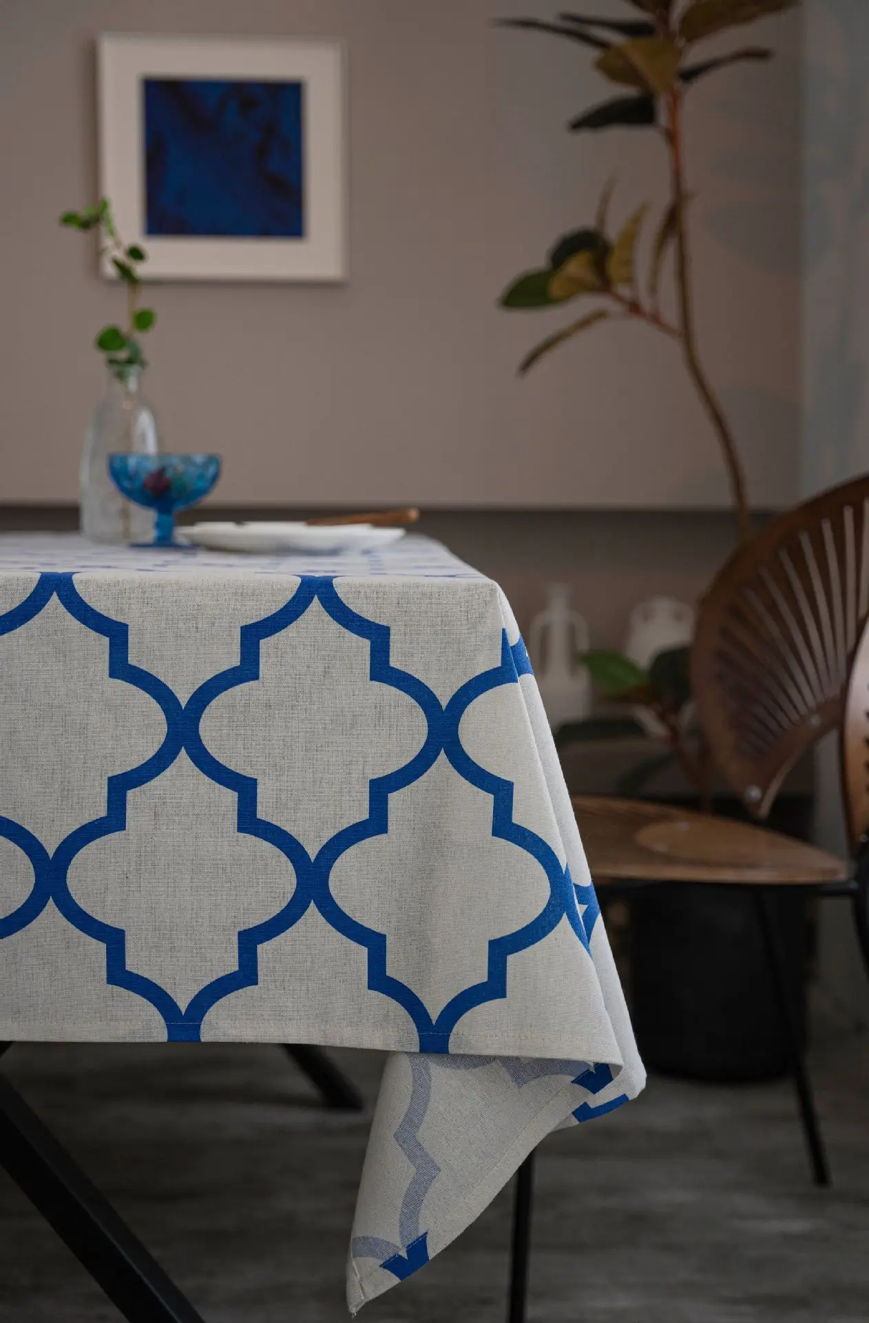Imaki Blue Geometric Diamond Cotton Tablecloth — feature 14