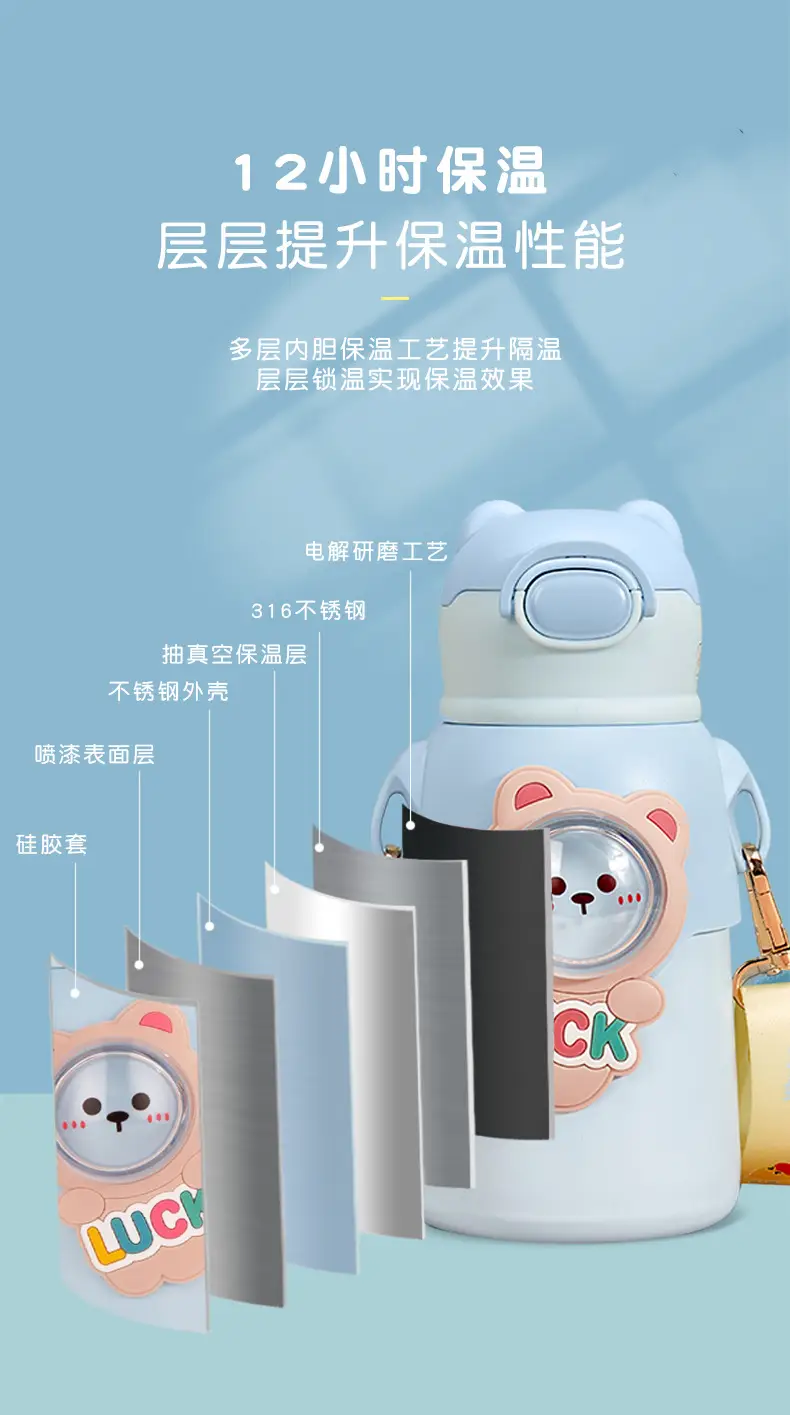 Kids Insulated Water Cup with Bear Design & Strap — feature 4