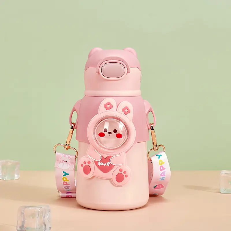 Kids Insulated Water Cup with Bear Design & Strap - Image 2