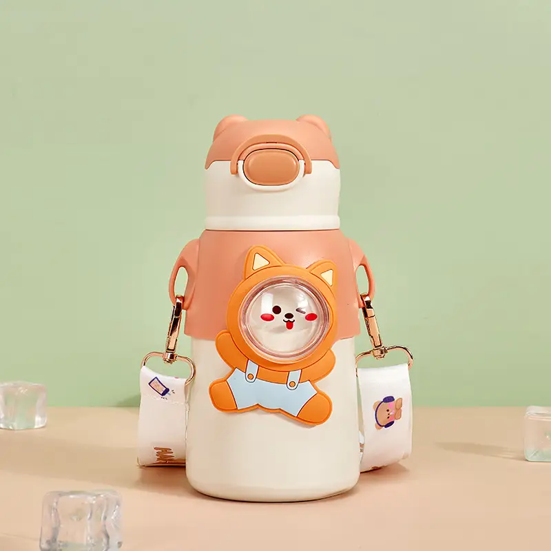 Kids Insulated Water Cup with Bear Design & Strap - Image 3