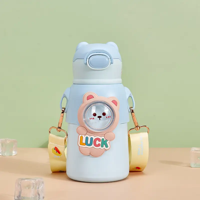 Kids Insulated Water Cup with Bear Design & Strap - Image 4