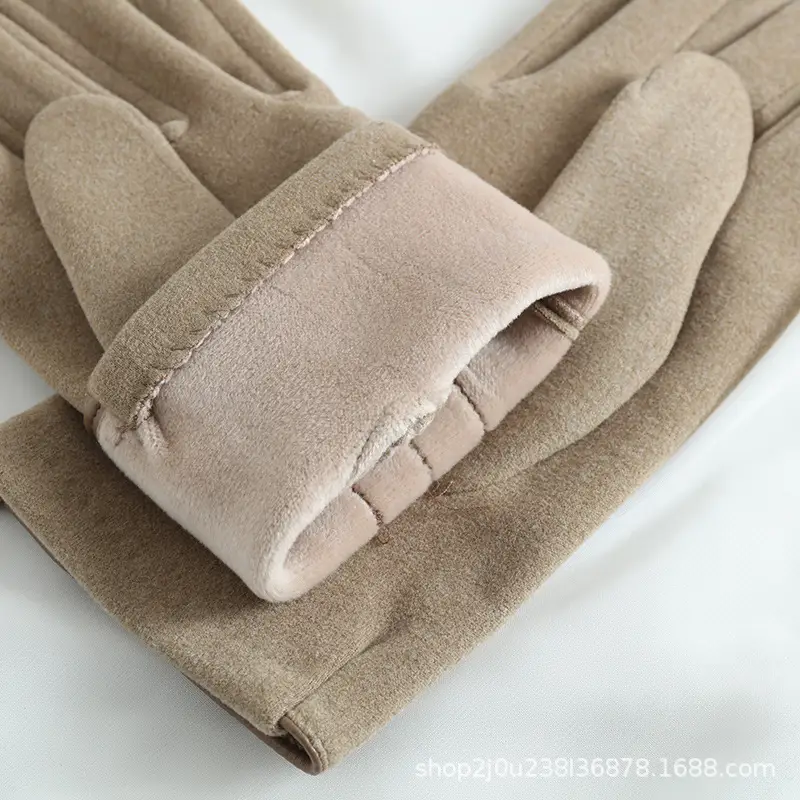 Men's Winter Velvet Touchscreen Gloves Beige