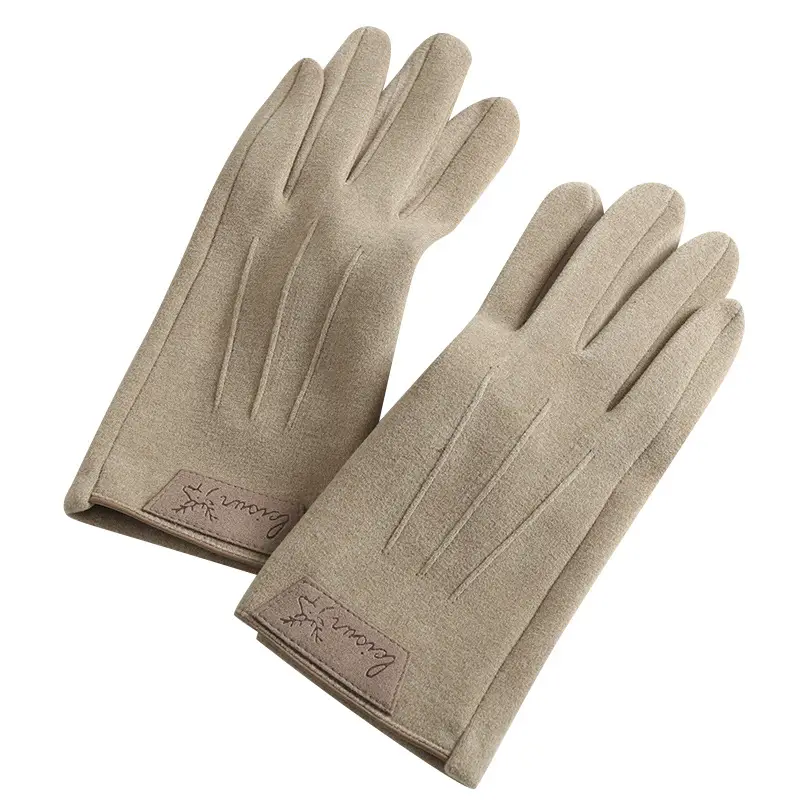 Men's Winter Velvet Touchscreen Gloves Beige