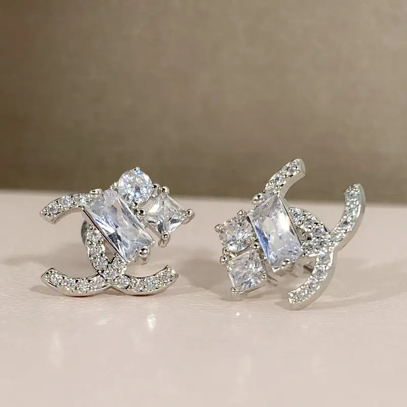 South Korea Diamond Cross Earrings Full Crystal Stud Earrings