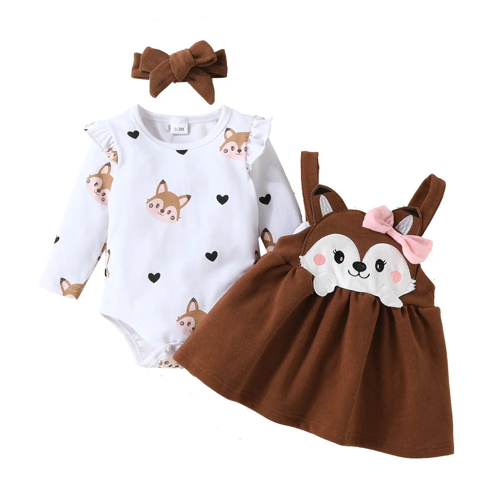 Girls' Fox Print Skirt Suit Brown 2022 - Image 9