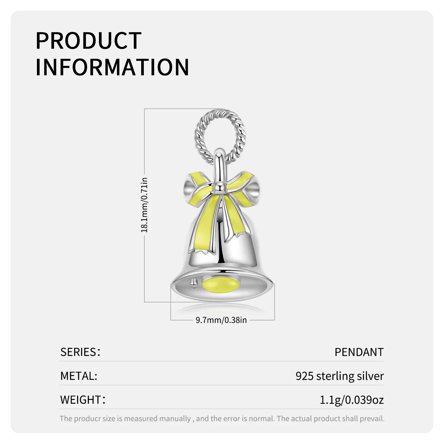 S925 Sterling Silver Bell Necklace with Yellow Bow - Image 5