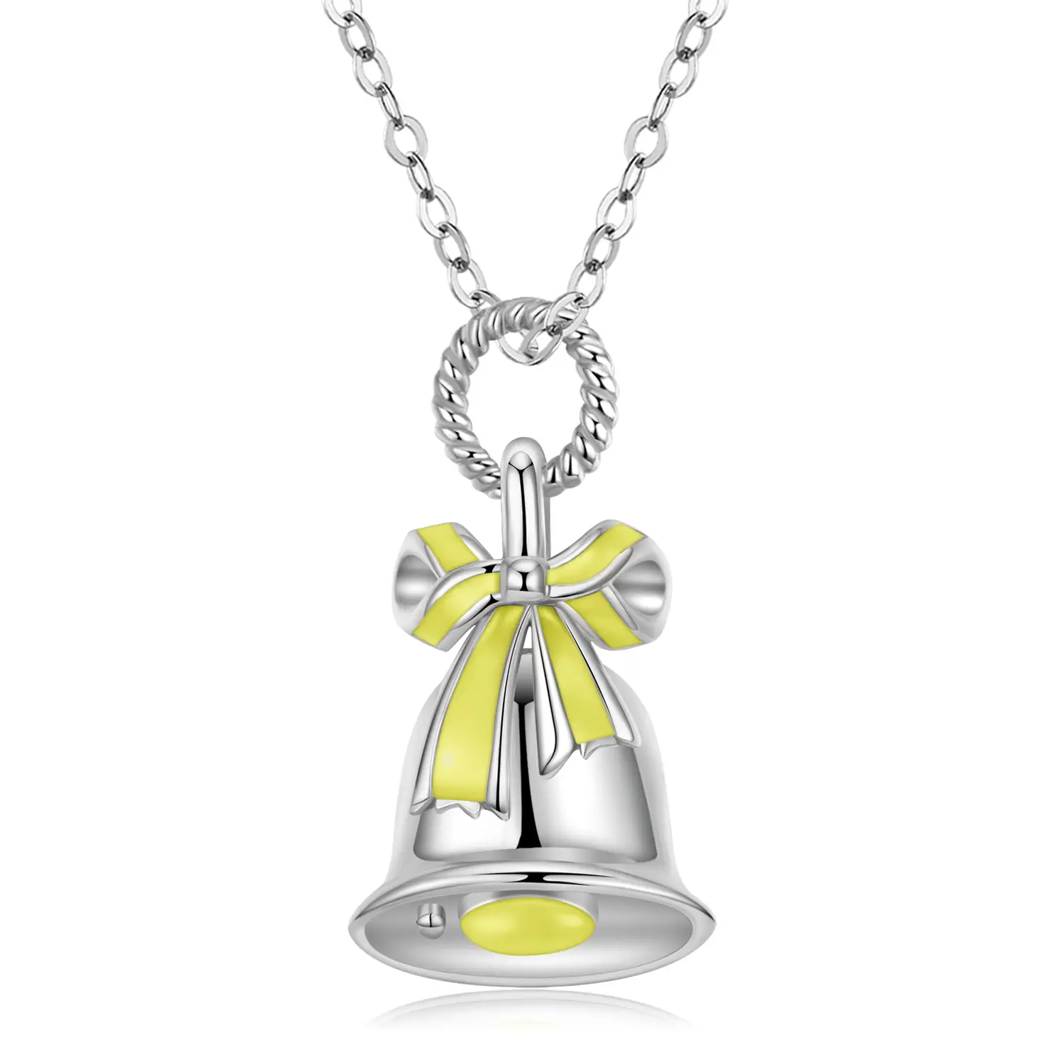 S925 Sterling Silver Bell Necklace with Yellow Bow - Image 6