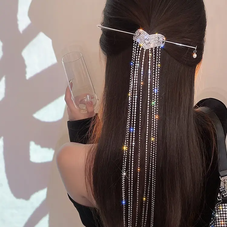 Women's Flash Diamond Hairpin with Long Tassels - Image 6