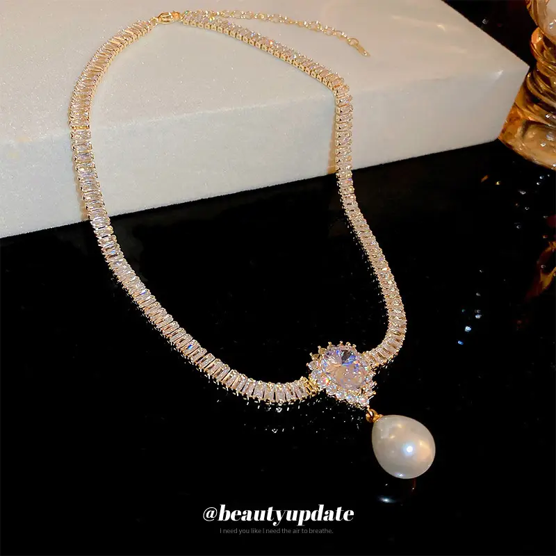 Real Gold Plated Pearl Zircon Necklace for Women
