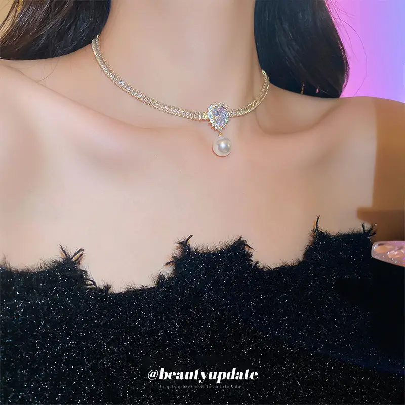 Real Gold Plated Pearl Zircon Necklace for Women