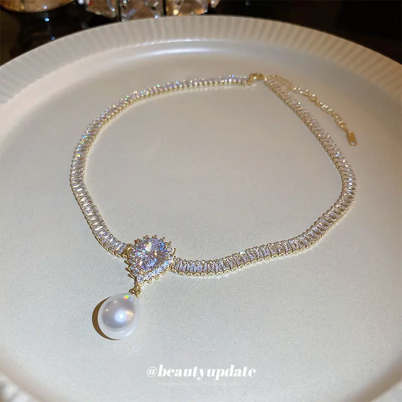 Real Gold Plated Pearl Zircon Necklace for Women