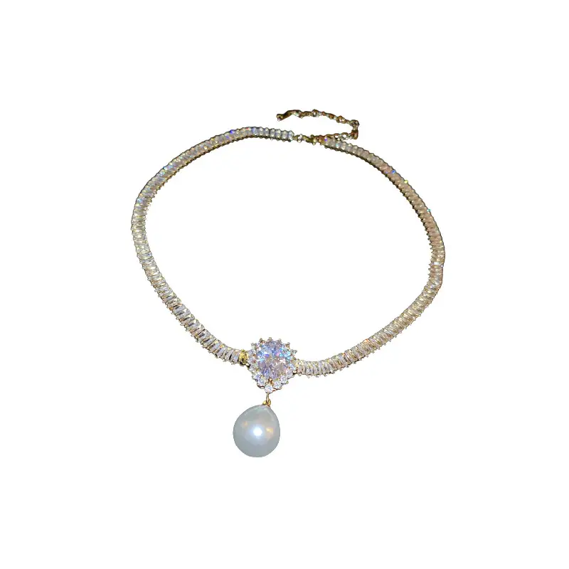 Real Gold Plated Pearl Zircon Necklace for Women