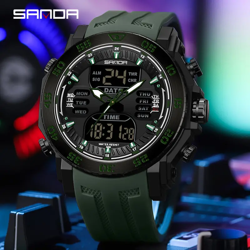 Sanda Male Digital Display Waterproof Watch Black Red - Image 9