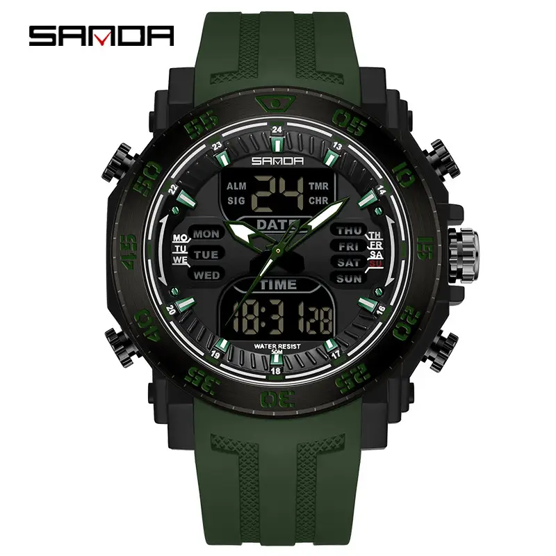 Sanda Male Digital Display Waterproof Watch Black Red - Image 6